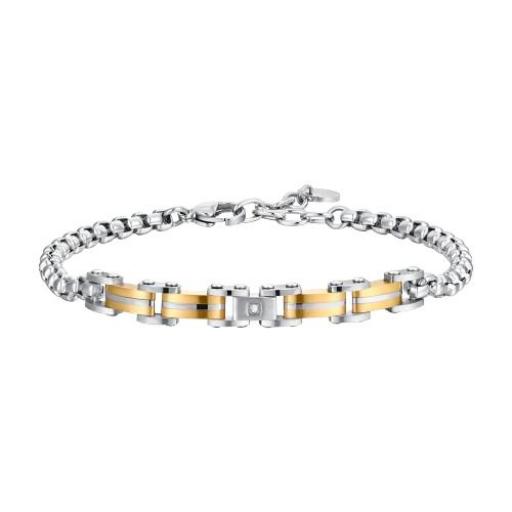 Pulsera clásica de barbada de acero inoxidable plateada y dorada con piedra brillante