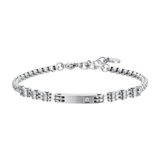 Pulsera clásica de barbada de acero inoxidable plateado con circonia brillante