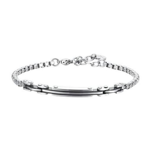 Pulsera clásica de barbada de acero inoxidable plateado y negro