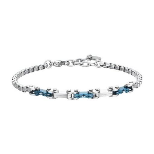Pulsera clásica de barbada de acero inoxidable plateado y azulado
