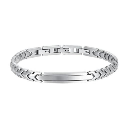 Pulsera de eslabon de acero inoxidable plateada con placa