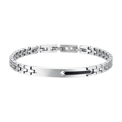 Pulsera de eslabon de acero inoxidable plateada y negro con placa