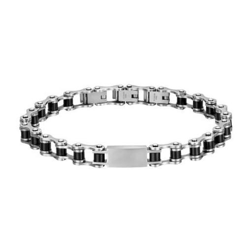 Pulsera de biker de acero inoxidable plateado y negro