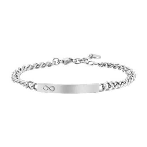 Pulsera de eslabones de acero inoxidable con placa plateada con infinito