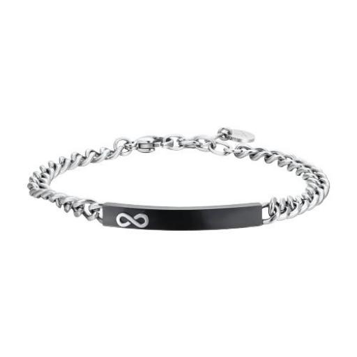 Pulsera de eslabones de acero inoxidable con placa plateada con infinito [1]