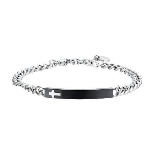 Pulsera de eslabon de acero inoxidable con placa negra con cruz