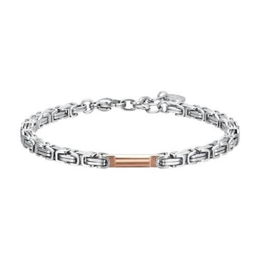 Pulsera de eslabon de acero inoxidable plateada y oro rosado