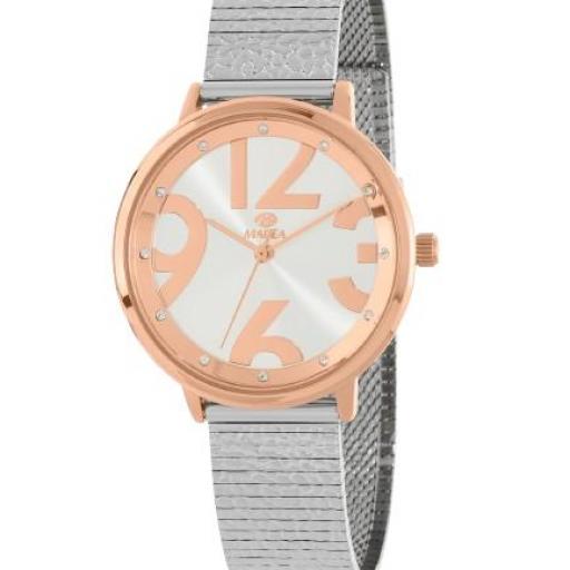 Reloj Marea Mujer con esfera plateada y grandes números dorados
