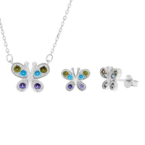 Conjunto en plata fina colgante y pendientes circonitas Mariposa  [1]