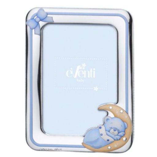 Marco Infantil Azul de Plata Laminada 10x15 Osito en la Luna - Regalo Dulce y Elegante