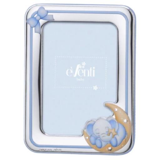 Marco Infantil azul de Plata Laminada 10x15 Elefante en la Luna - Regalo Dulce y Elegante