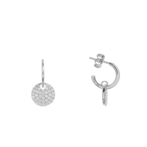 Pendientes colgantes con pequeño disco y circonitas Lineargent