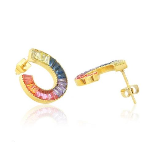 Pendientes dorados con circonitas multicolor herradura