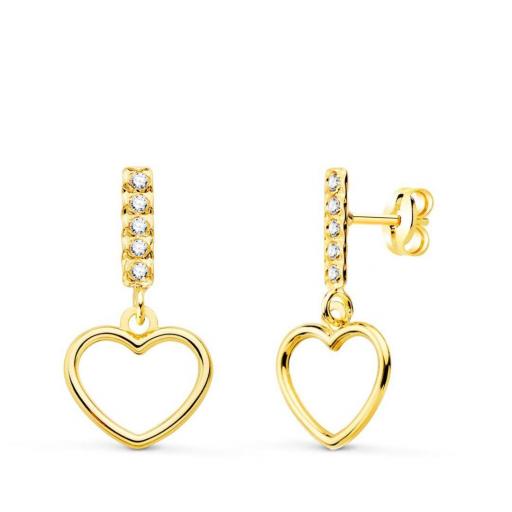 Pendientes de oro 18k en forma de corazón con cierre a presión