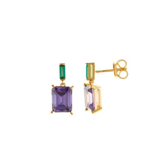 Pendientes de plata con piedras rectangulares en tono violeta y verde de Salvatore