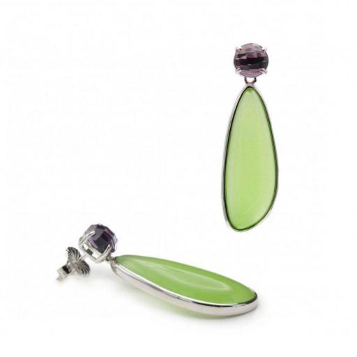 Pendientes colgantes LineArgent plata con piedra verde 999050