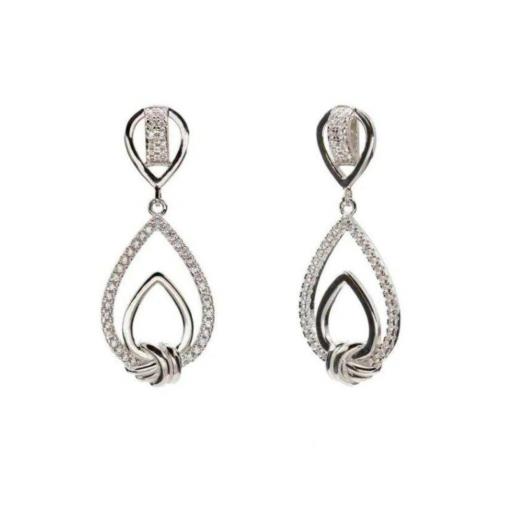 Pendientes Lineargent plata y circonitas para mujer doble gota en un nudo