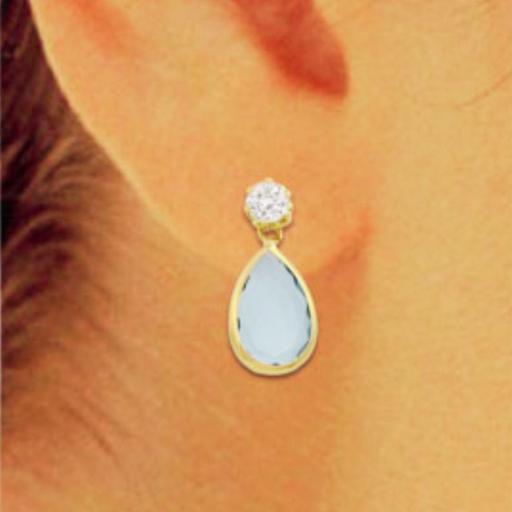 Pendientes en forma de gota azul y una circonita blanca de oro 18k [1]