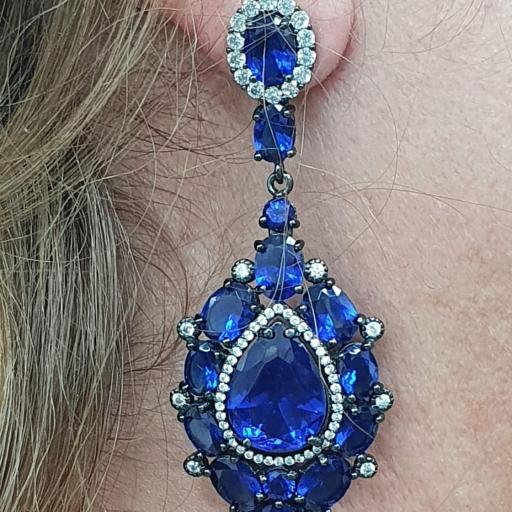 Pendientes de Plata Elegantes Azules para Fiesta con Baño en Rutenio [1]
