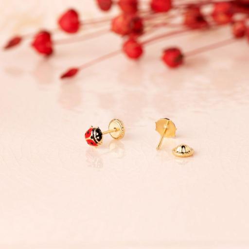 Pendientes de oro 18k mariquita con rosca para niña [1]