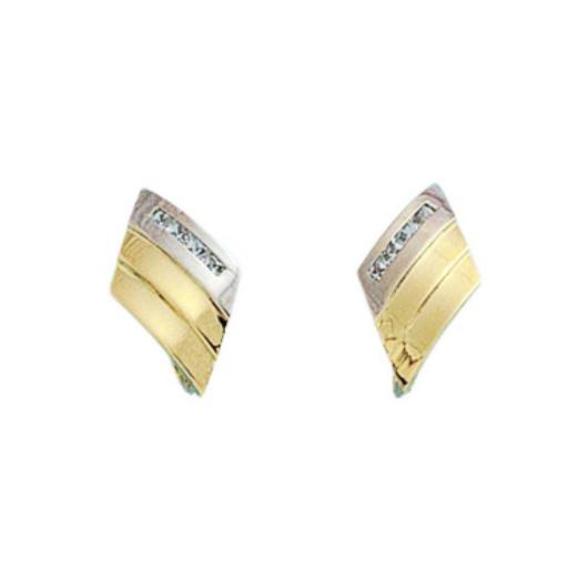 Pendientes de oro bicolor rombos 18k con circonitas blancas 