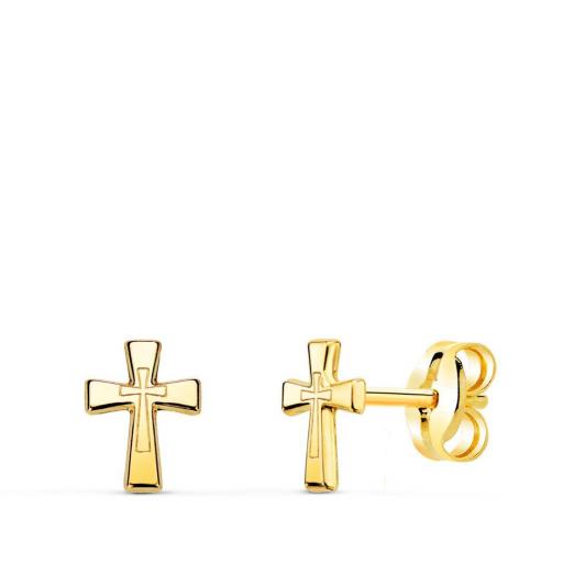 Pendientes pequeños de oro 18k CRUZ