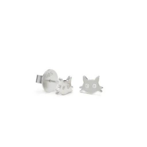 Pendientes pequeños en forma de gato de plata