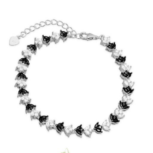 Pulsera de mujer de plata con circonitas blancas y negras