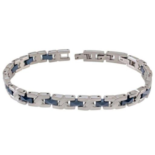 Pulsera de acero inoxidable y cerámica azul para hombre