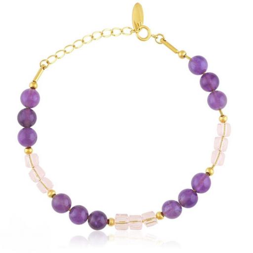Pulsera de acero bolitas violeta - rosa [0]