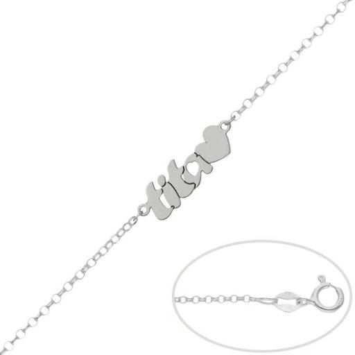  Pulsera personalizada de plata nombre y corazón TITA