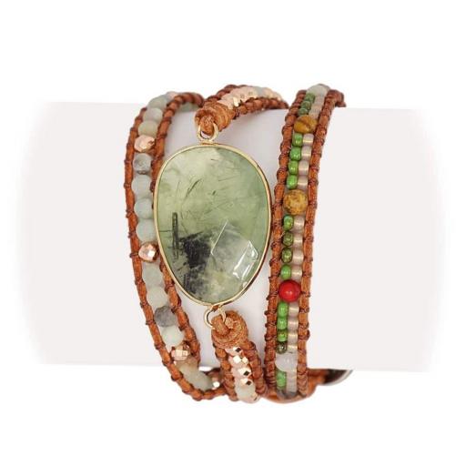 Pulsera de tres vueltas con piedra verde estilo étnico [1]