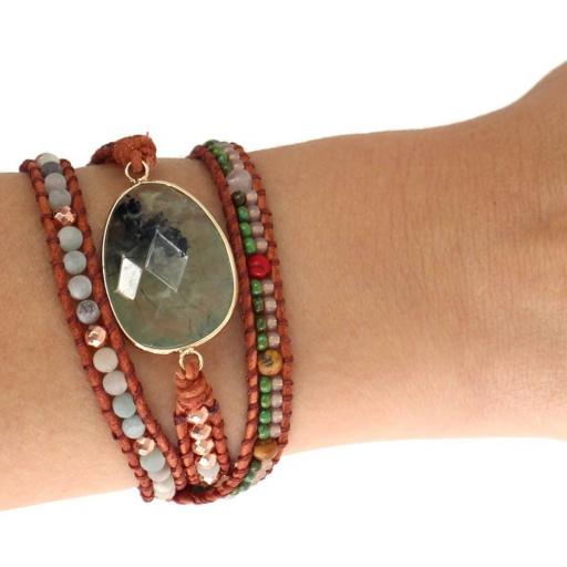 Pulsera de tres vueltas con piedra verde estilo étnico [2]