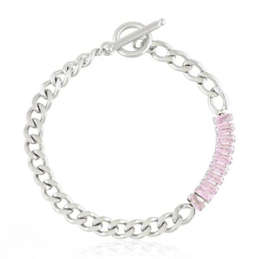 Pulsera de acero cristales rosa