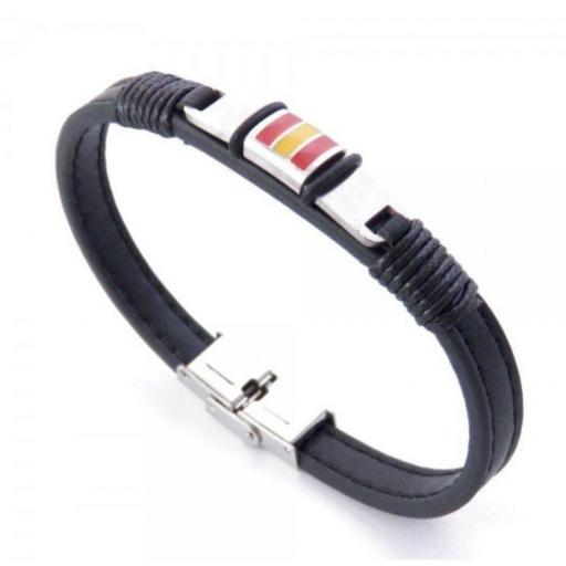 Pulsera con bandera de España acero y cuero