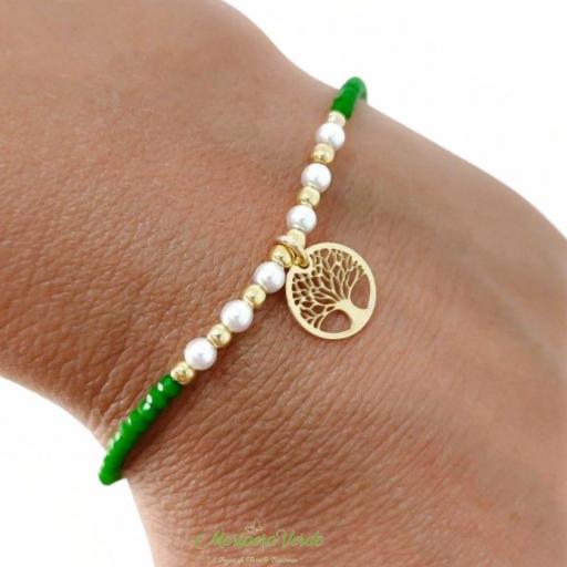 Pulsera de plata y piedras verdes con colgante árbol de la vida [1]