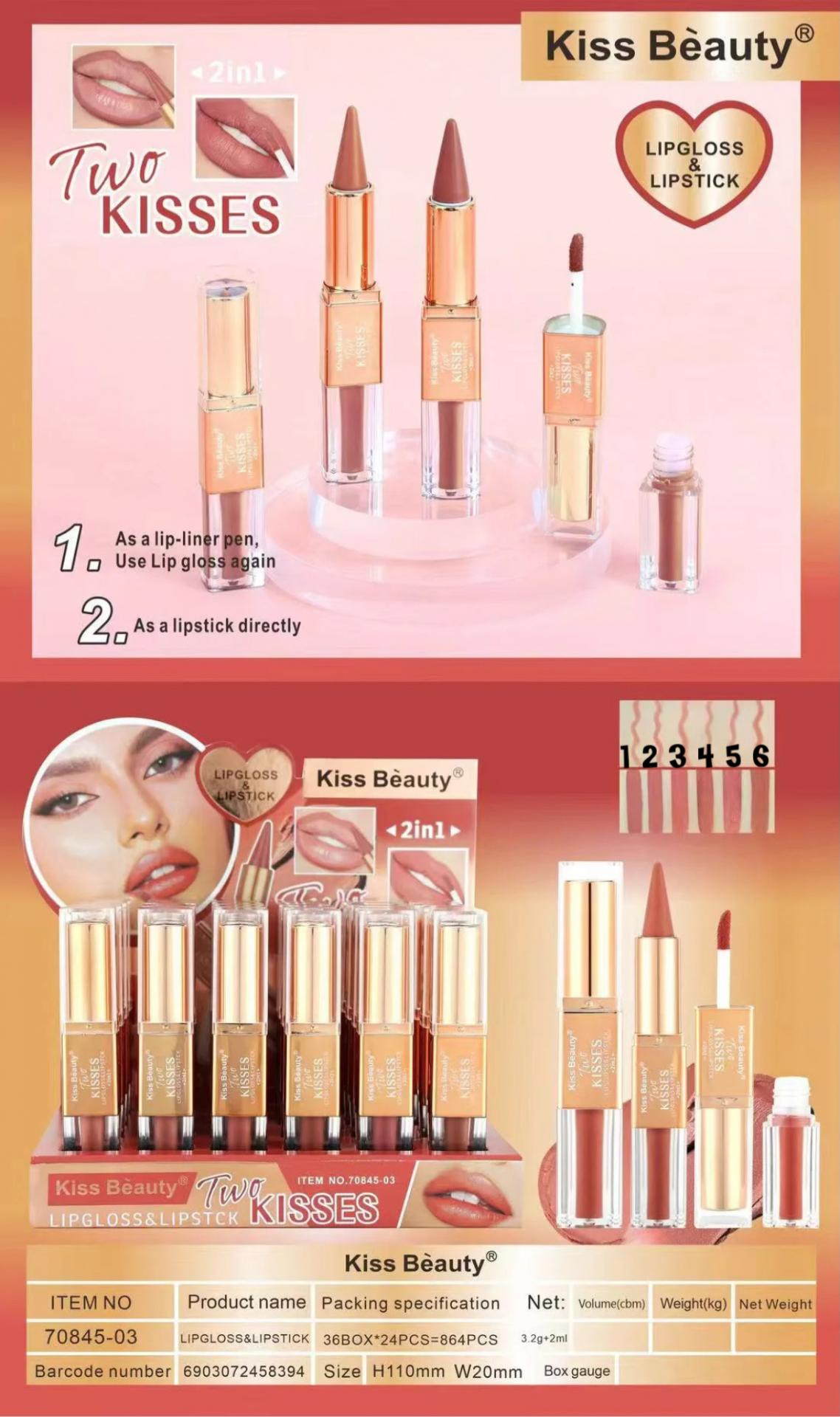 Barra de labios/ Perfilador + brillo de labios 2En1-kiss beauty