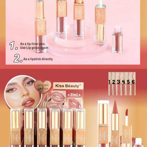 Barra de labios/ Perfilador + brillo de labios 2En1-kiss beauty [0]