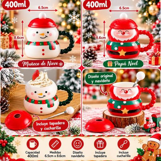 TAZA CERÁMICA, NAVIDEÑA CON CUCHARA Y TAPADERA PAPÁ NOEL [2]
