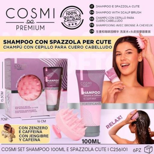 CAMPÚ CON CEPILLO CUERO CABELLUDO CAFEÍNA Y JENGIBRE -cosmi