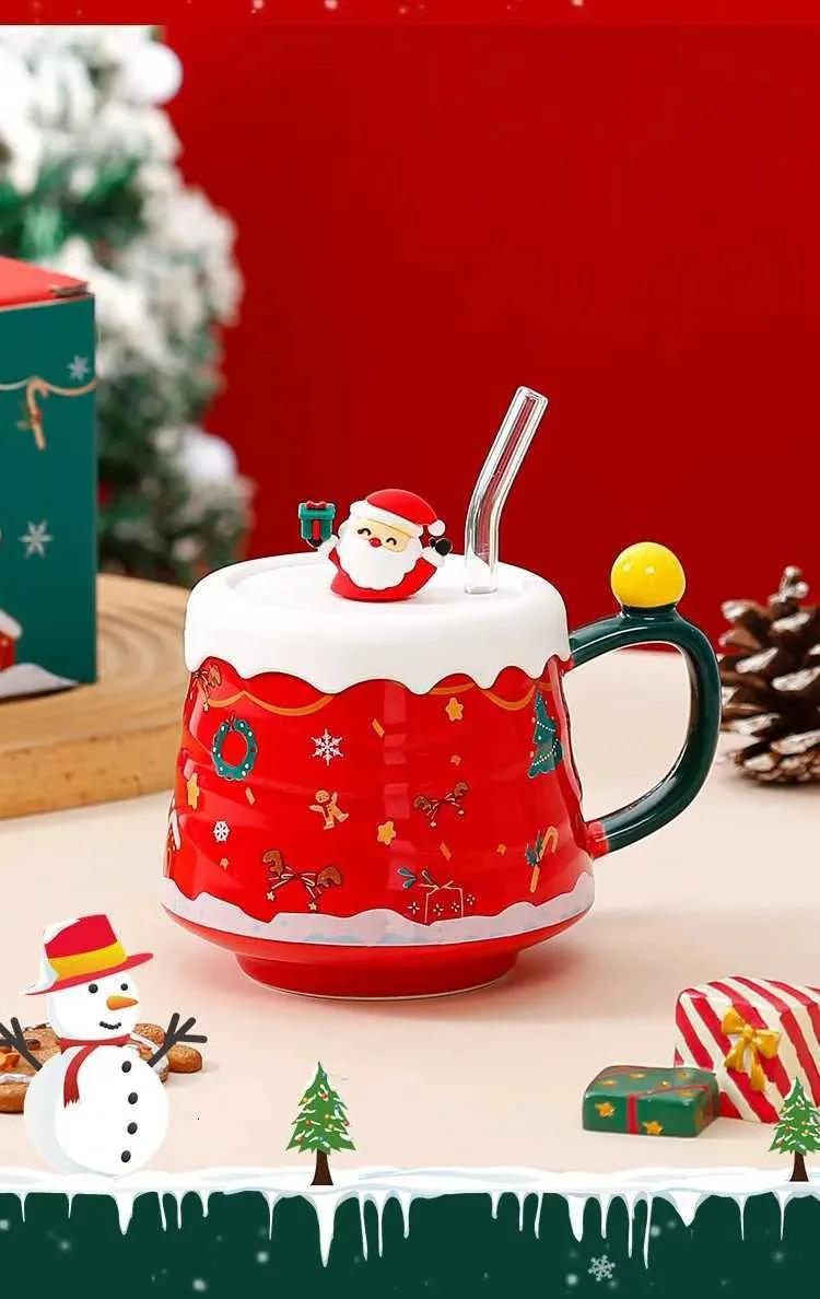 TAZA CERÁMICA NAVIDEÑA CON PAJITA CRISTAL
