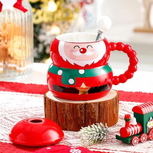 TAZA CERÁMICA, NAVIDEÑA CON CUCHARA Y TAPADERA PAPÁ NOEL [1]