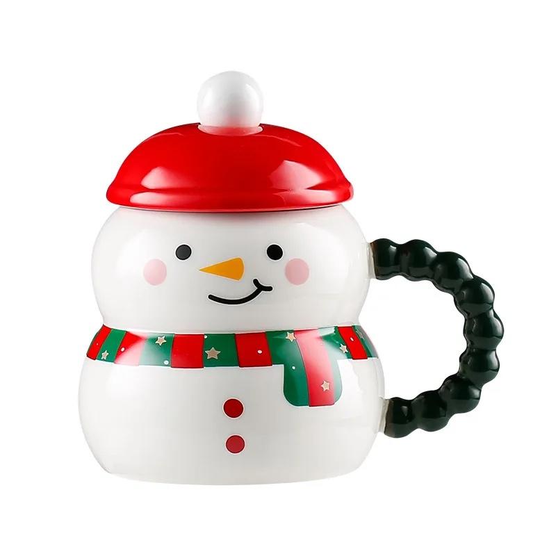 TAZA CERÁMICA, NAVIDEÑA CON CUCHARA Y TAPADERA MUÑECO DE NIEVE