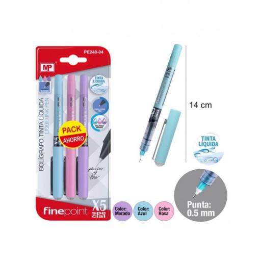 Pack 3 bolígrafos punta aguja de 0.5mm, tinta líquida en tonos pastel