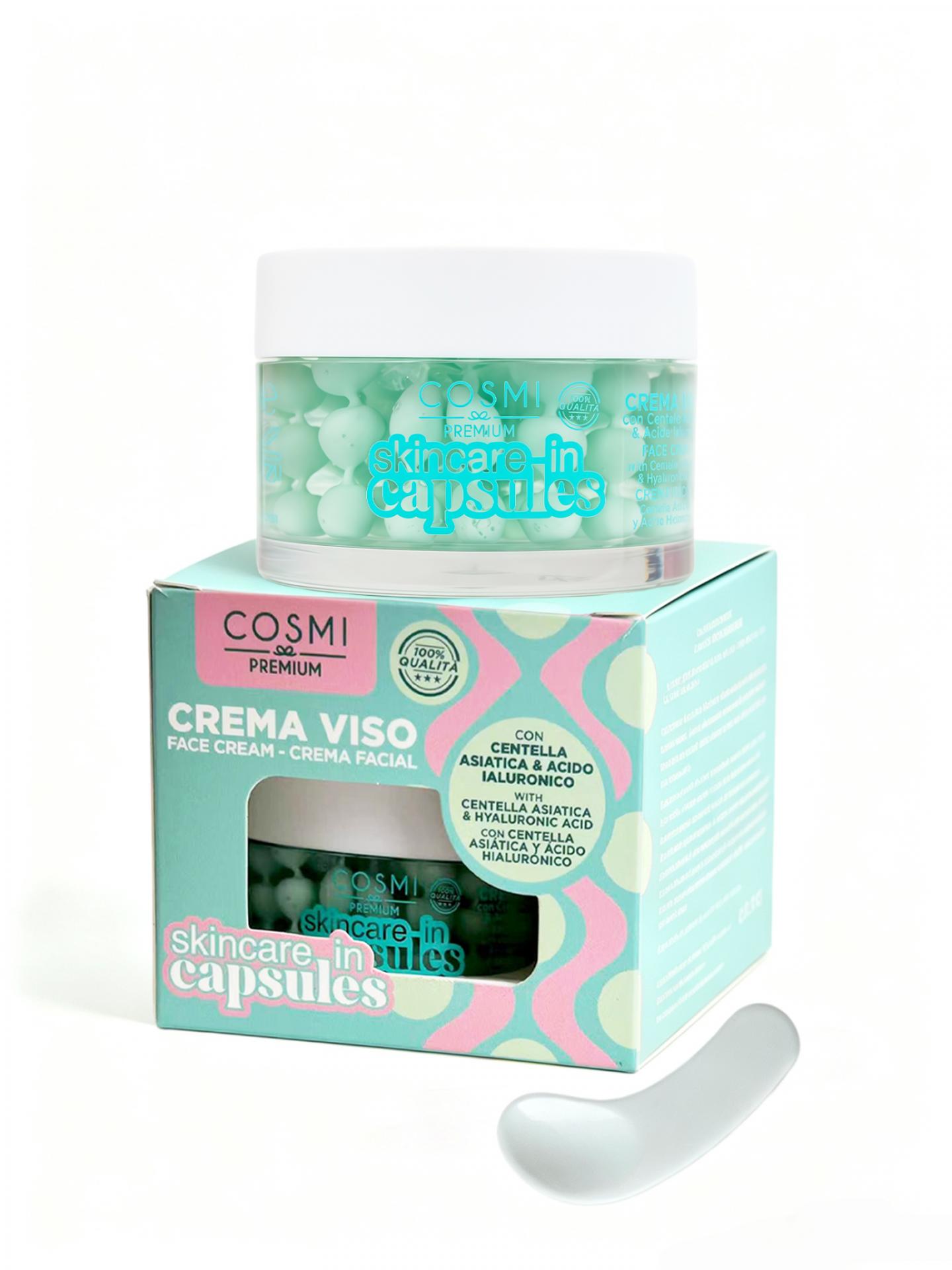 Cápsulas de crema facial 50 ml con centella asiática y ácido hialurónico, suaviza y uniforma-Cosmi