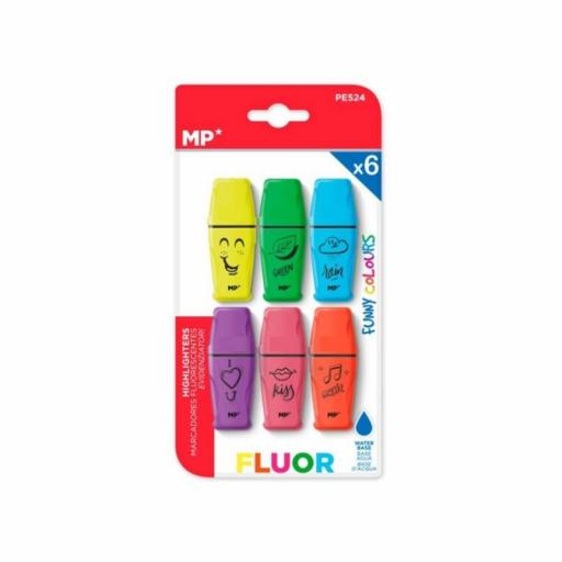 Marcador MP fluorescente mini caritas 6 uds pack ahorro