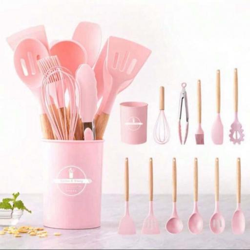 SET COCINA 12pzs-SILICONA MADERA