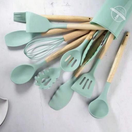 SET COCINA 12pzs-SILICONA MADERA