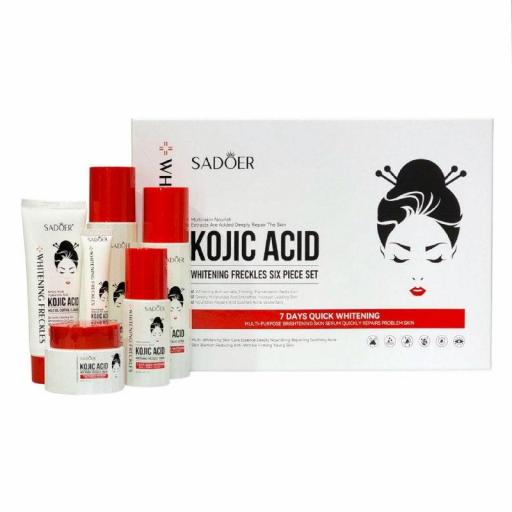 SET DE CUIDADO FACIAL DE ACIDO KOJICO DE 6 PIEZAS, EFECTO BLANQUEADOR, REPARADOR Y REDUCTORA DEL ACNE SADOER KOJIC ACID [0]