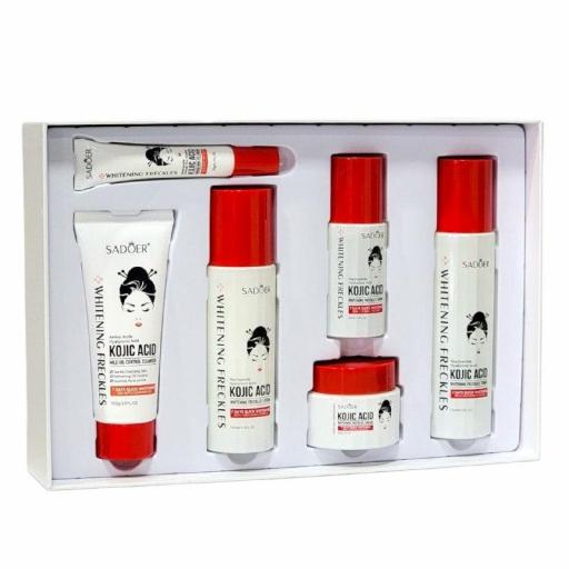 SET DE CUIDADO FACIAL DE ACIDO KOJICO DE 6 PIEZAS, EFECTO BLANQUEADOR, REPARADOR Y REDUCTORA DEL ACNE SADOER KOJIC ACID [1]
